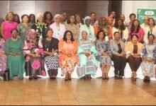 • Dr Agnes Naa Momo Lartey (seated eighth from right) and Ms Damtien Tchintchibidja (seat ed tenth from left) with the participants at the ministerial meeting Photo: Ebo Gorman
