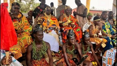 Nana Kofi Budu Sersah IV (seated third from left) with Odikro Hemaa Nana Ekua Essumanba I (seated second from left) with other traditional rulers at the durbar