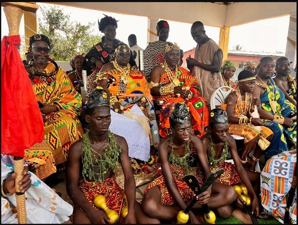 Nana Kofi Budu Sersah IV (seated third from left) with Odikro Hemaa Nana Ekua Essumanba I (seated second from left) with other traditional rulers at the durbar
