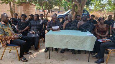 The Nana Boahen Korkor Royal Family members seated, addressing the media