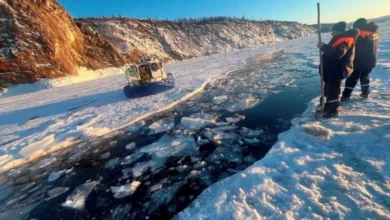 The bus fell into a three-metre-wide ice fissure on Lake Baikal on Friday
