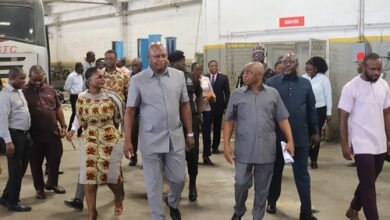 • Mr Nikpe (middle) with other dignitaries on a tour of STC