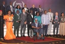 Vice President Prof. Opoku-Agyemang (sixth from right) with some dignitaries and the awardees after the ceremony. Photo. Ebo Gorman