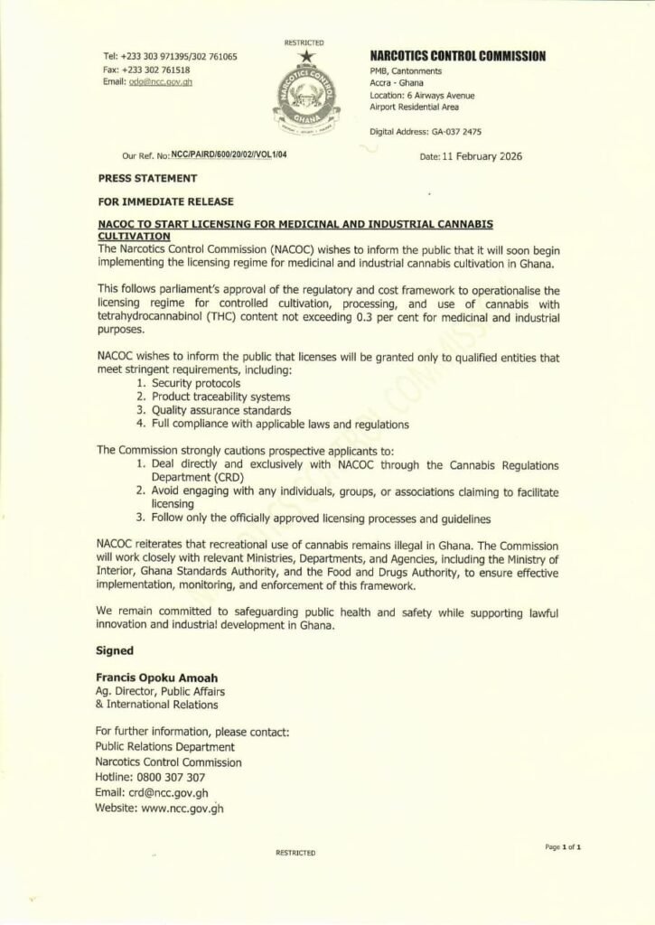 NACOC to begin licensing for medicinal, industrial cannabis cultivation