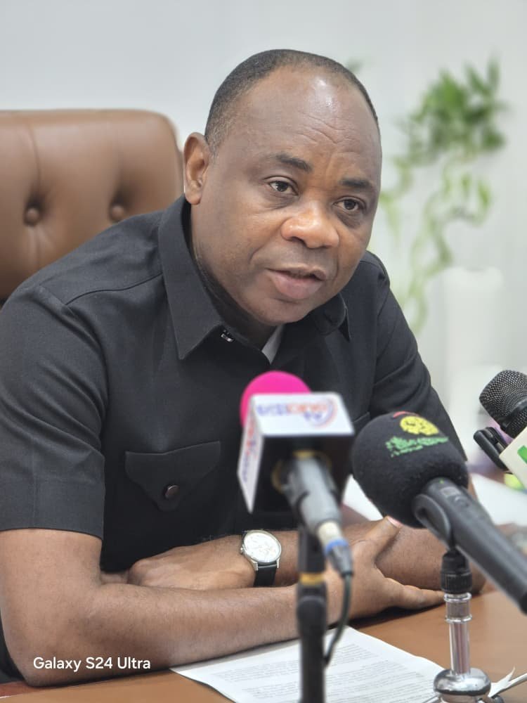 Mr Bright Appiah speaking to the media