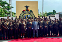 • Justice Paul Baffoe-Bonnie (middle) with Mrs Patience Baffoe-Bonnie (fifth from left) and other Senior Officers of the Service and some Justices of the Supreme Cour