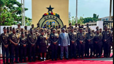 • Justice Paul Baffoe-Bonnie (middle) with Mrs Patience Baffoe-Bonnie (fifth from left) and other Senior Officers of the Service and some Justices of the Supreme Cour