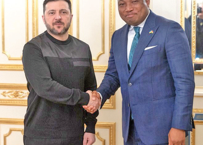 President Zelenskyy (left) welcoming Mr Ablakwa