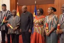 • President Mahama (fourth from left) with Vice President Prof. Jane Naana Opoku-Agyemang (third from right) and the envoys
