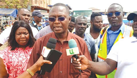 • Mr Ampah speaking to Journalists