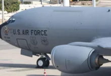 A US Air Force Boeing KC-135 Stratotanker aerial refuelling tanker