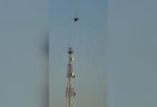 A fighter jet is seen falling to the ground over Kuwait yesterday