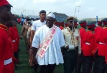 Alhaji Faila (in smock) inspecting the guard of honour at the La Nkwantanang-Madina Municipality in Accra