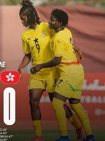 Black Queens players celebrating one of the goals