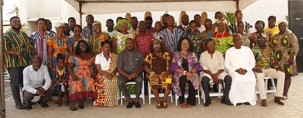 Dr Binka (seated fourth from right), with Management members and staff after the programme. Photo. Lizzy Okai