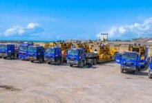 Heavy-duty trucks at the site