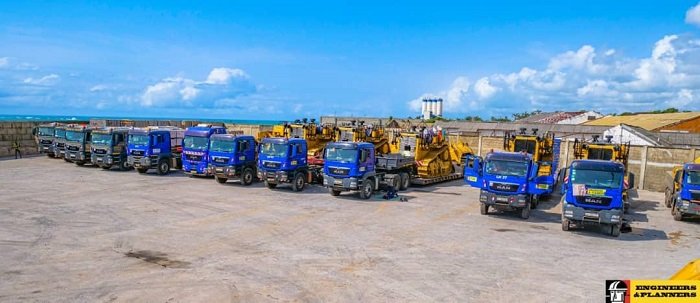 Heavy-duty trucks at the site