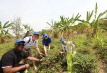 Ms Rozycka (third from left) with other dignitaries on the farm