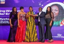 • Mrs Nyarko (middle) receiving her award