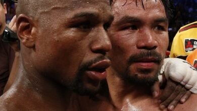 Floyd Mayweather and Manny Pacquiao after their previous fight