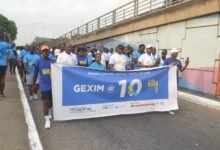 Mr Mensah (second from right) with senior management and staff of the bank during the walk Photo Victor A. Buxton