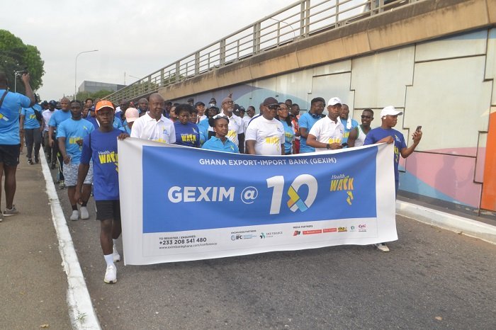 Mr Mensah (second from right) with senior management and staff of the bank during the walk Photo Victor A. Buxton