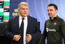 Joan Laporta (left) with Xavi