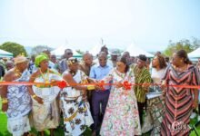First Lady Lordina Mahama (fourth from right) cutting the tape to commission the facility
