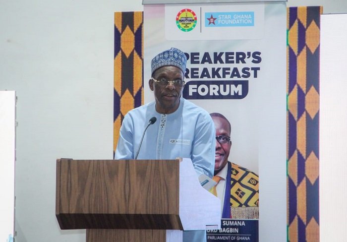 Mr Bagbin, (inset) speaking at the forum