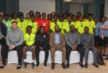 Officials from the Ghana mission with players and technical team of the Black Queens