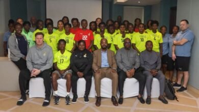 Officials from the Ghana mission with players and technical team of the Black Queens