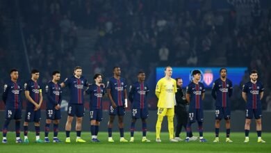 PSG players line up before the start of a recent game