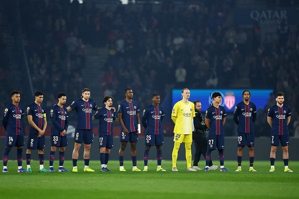 PSG players line up before the start of a recent game