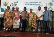 Osabarima Asare Twe II (third from right) with Mr Mensah (third from left) at the event , With them is Mr Ayariga (second from right)