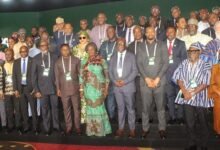 • Vice President Prof. Jane Naana Opoku-Agyemang (middle), Prof. Kpessa-Whyte (fourth from right) with some dignitaries at the conference. Photo: Ebo Gorman