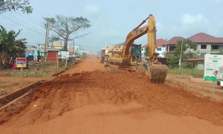 • An excavator working on the Pantang Junction-Abokobi road project
