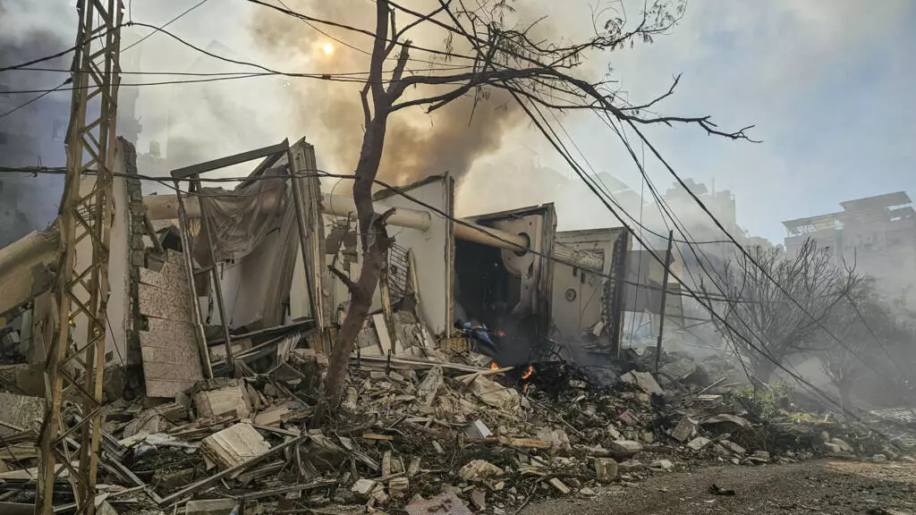 Smoke rises from the site of an Israeli air strike in Beirut’s southern suburbs on Wednesday,