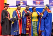 Vice President, Professor Opoku- Agyemang (second from right) being honoured at the event