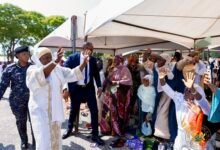 • Vice President, Professor Jane Naana Opoku-Agyemang, acknowledging cheers from Muslims women during the prayers