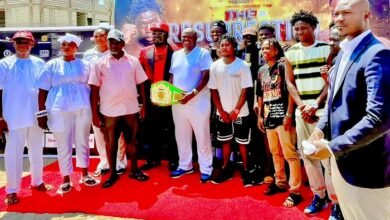Dr Albert Tetteh Botched (third from left) with Nii Martey Dzata Obrempong I (forth from left) with some boxers and dignitaries