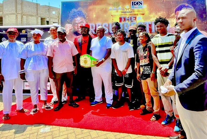 Dr Albert Tetteh Botched (third from left) with Nii Martey Dzata Obrempong I (forth from left) with some boxers and dignitaries