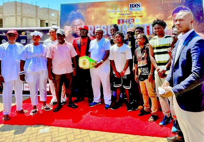 Dr Albert Tetteh Botched (third from left) with Nii Martey Dzata Obrempong I (forth from left) with some boxers and dignitaries
