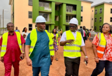 • Mr Gilbert Adjei (second from left) with Mr Prosper Hoetu (second from right) during the inspection