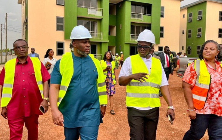 • Mr Gilbert Adjei (second from left) with Mr Prosper Hoetu (second from right) during the inspection