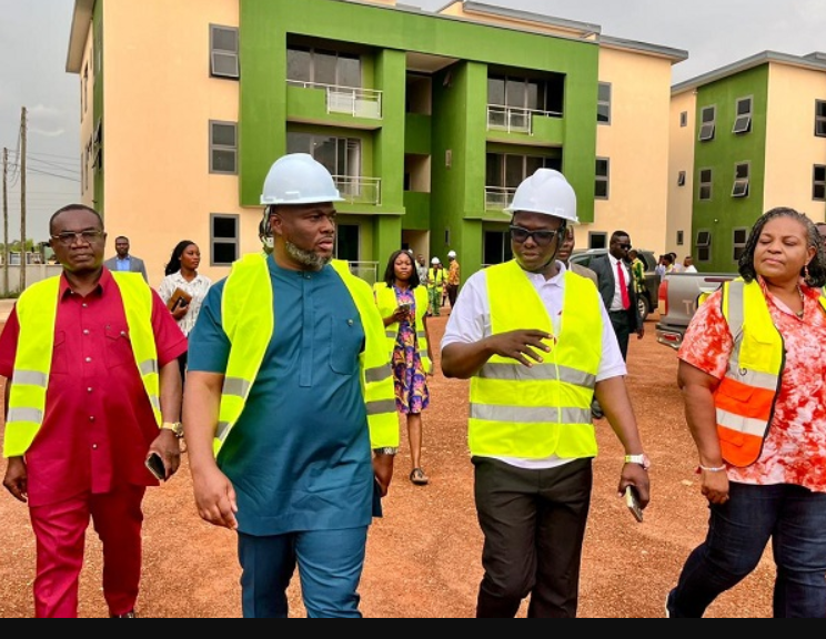 • Mr Gilbert Adjei (second from left) with Mr Prosper Hoetu (second from right) during the inspection