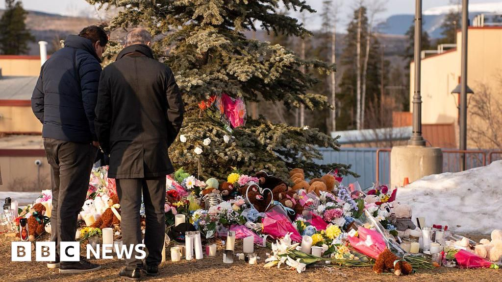 A memorial for the victims killed in the mass shooting in Tumbler Ridge, British Columbia, Canada