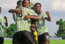 Players of Gold Stars celebrating Sunday's feat over Vision FC