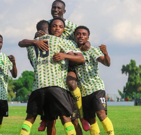 Players of Gold Stars celebrating Sunday's feat over Vision FC