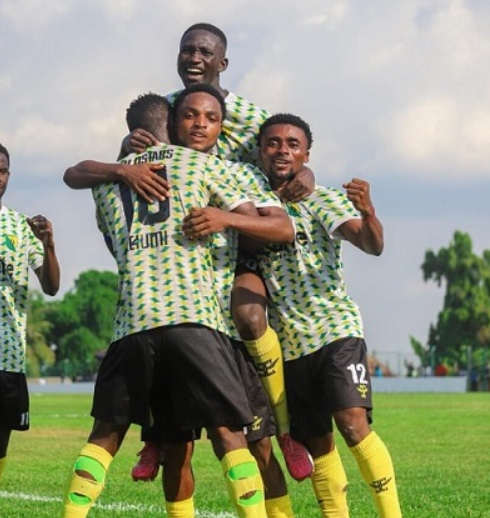 Players of Gold Stars celebrating Sunday's feat over Vision FC