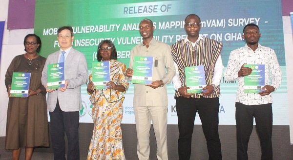3m Ghanaians vulnerable ------Dr Philomena Nyarko (third from left), Dr Alhassan Iddrisu (third from right) and other invited guests launching the report. Photo. Ebo Gorman
